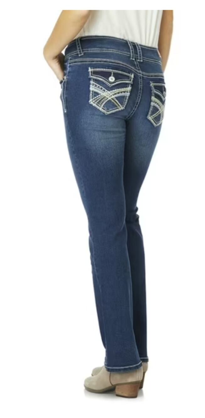 WallFlower Luscious Curvy Bootcut Jeans Blue Denim Flap Pocket Size 15R